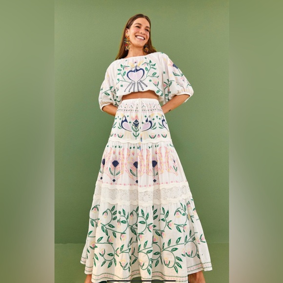 FARM RIO SUMMER GARDEN EMBROIDERED MAXI SKIRT - Picture 3 of 4